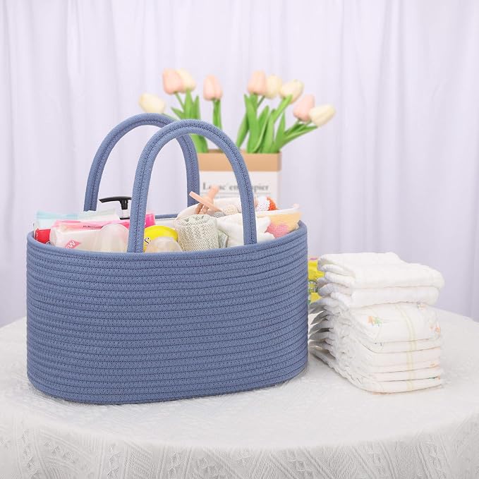 COMSE Large Cotton Rope Baby Diaper Caddy Organizer, Folkstone Gray