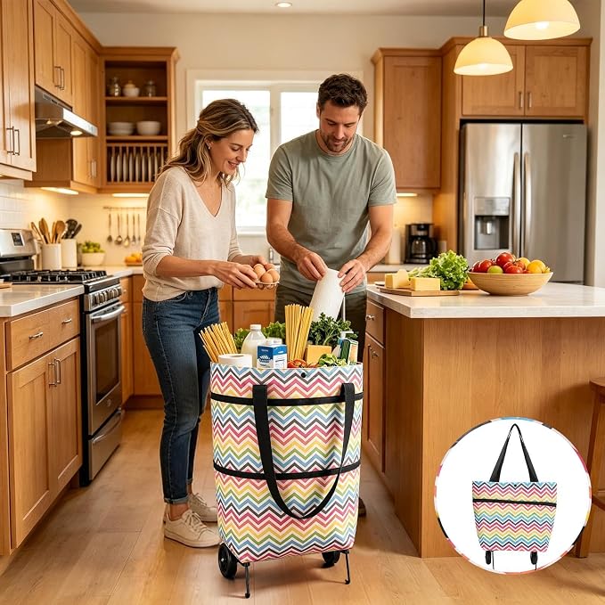 Rolling Shopping Bag - Heavy Duty Tote, Portable Cart | Heavy Duty Rolling Tote - Compact Shopping Cart Bag, Portable Carrier for Market Travel Laundry Camping Pet Storage