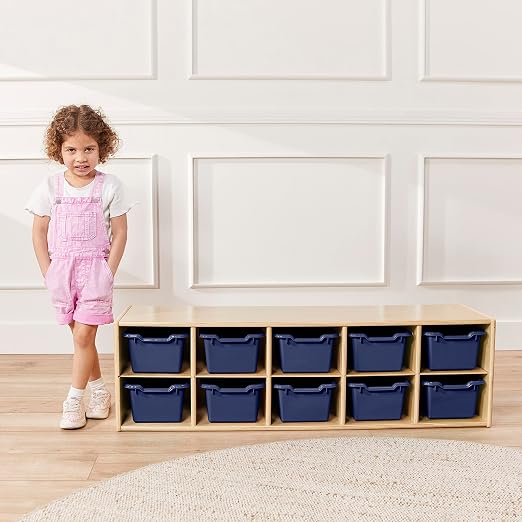 ECR4Kids Scoop Front Storage Bins, Multipurpose Organization, Navy, 10-Piece | Durable plastic, GREENGUARD Gold Certified, 1.2 gallon capacity, lightweight & nestable, built-in handle, classroom/home use
