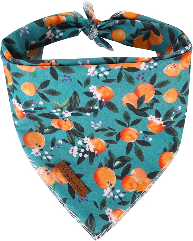 Summer Dog Bandana - Comfortable Cotton Triangle Bid Scarf for Medium Large Dogs - Washable Pet Kerchief for Girl Boy - Peach and Green Classic Scarf