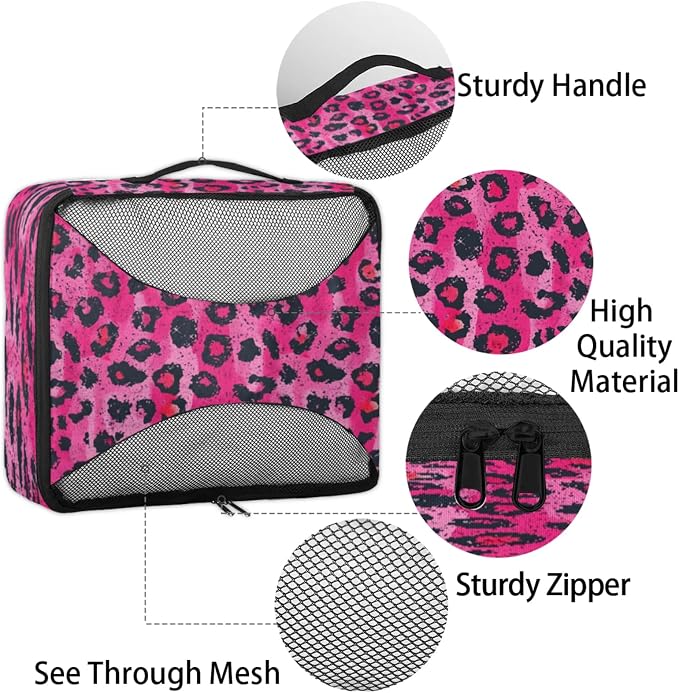 Packing Cubes for Travel, Leopard Print Travel Luggage Packing Organizers for Women Men, Large Custom Toiletries Bag for Clothes Shoes, Leopard Print Animal Skin