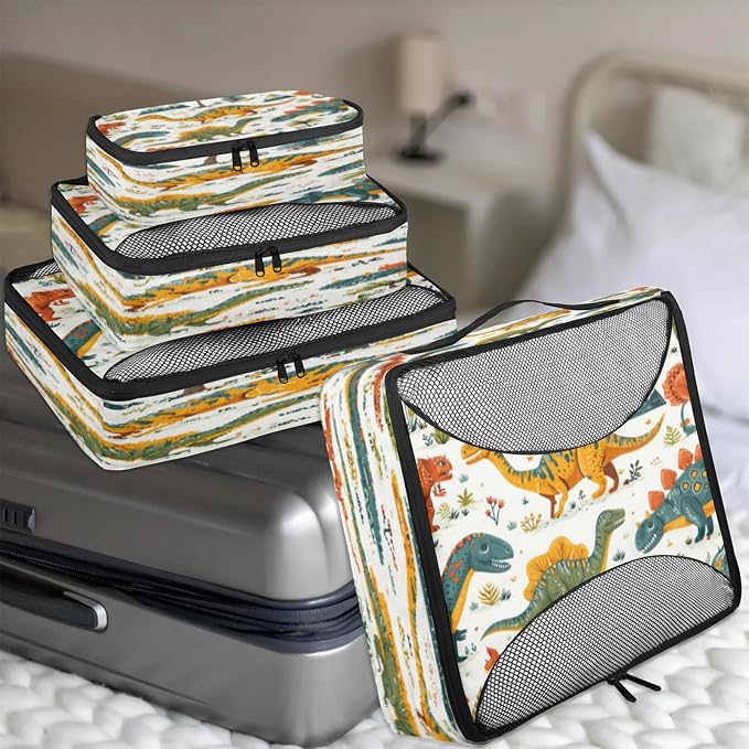 Dinosaur Packing Cubes for Travel, Luggage Packing Organizers, Cartoon Dinosaurs Travel Accessories Large Toiletries Bag for Clothes Shoes Cosmetics Toiletries