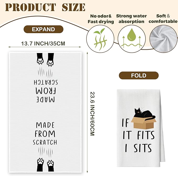 Kitchen Towels Set of 2, Black Cat Dish Towel for Kitchen, Decorative Hand Towels for Bathroom, Fast Drying Tea Towel with Funny Sayings, Housewarming Gifts for Cat Lover Women Mom -B06