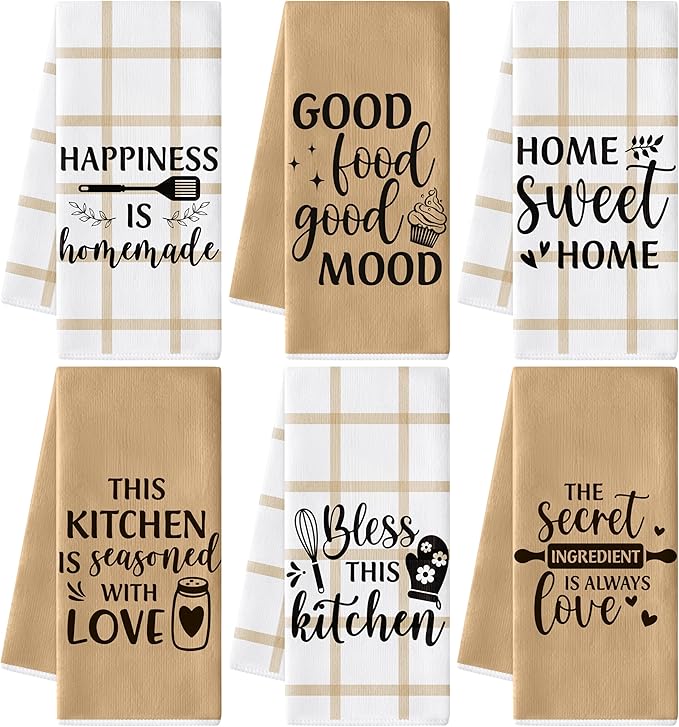GROBRO7 Sweet Home Hand Towel - 6Pcs Funny Happiness is Homemade Kitchen Dish Towels Set Soft Polyester Towels Bathroom Farmhouse Decor for Home Dining Room Decor, Housewarming Gift for Hostess