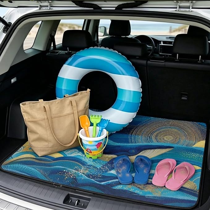 Starry Night Whale Car Trunk Mat 29" x 39" Camping Cargo Liner for Family, Dustproof Non-Slip Car Floor Mats for SUV Van Vehicle Truck Universal Fit (Blue)