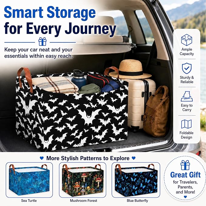 Daisy Car Trunk Organizer 20L Collapsible Auto Storage Basket with Handles | Waterproof Soft Storage Chest,Shopping Grocery Bags Rectangle Fabric Bins Storage Box for Car SUV,Daisy Gifts for Women