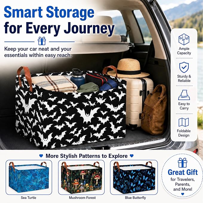 Frog Car Trunk Organizer 20L Collapsible Auto Storage Basket with Handles | Waterproof Reusable Shopping Grocery Bags for SUV Truck, Frogs Cars Boot Organizer Gifts for Women Men Drivers