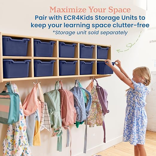 ECR4Kids Scoop Front Storage Bins, Multipurpose Organization, Navy, 10-Piece | Durable plastic, GREENGUARD Gold Certified, 1.2 gallon capacity, lightweight & nestable, built-in handle, classroom/home use