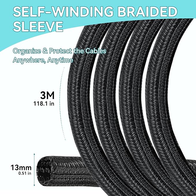 Cable Tidy Sleeve, 13mm(0.51") - 3m(9.84ft) Cable Management Tube for PC/TV, Self-Winding Wire Tidy Organiser for Home, Office(Black)