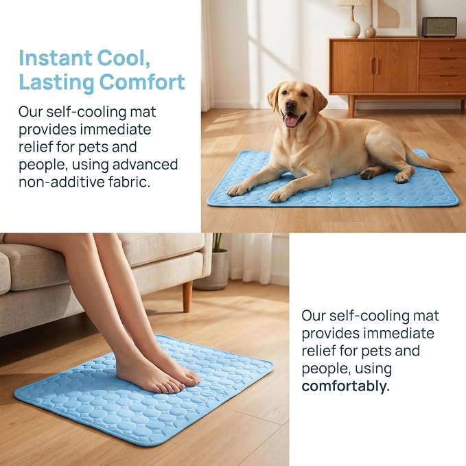 Pet Cooling Mat, ICY nap Dog mat, Portable Washable Ice Silk Cooling Pad for Dogs Cats, Breathable Foldable Mat for Large Small Dogs, Summer Cool Mat for Kennel Floor Car Sofa(Blue,Medium)