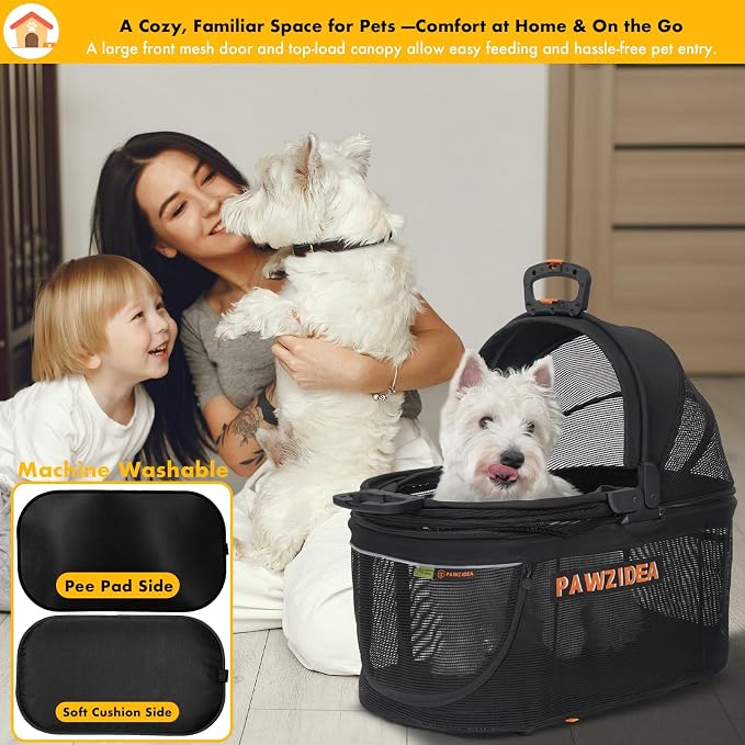 PAWZIDEA Portable Small Dog Crate for Car Travel Up to 33lbs, No-Zip Canopy | Enclosed Dog Car Seat Escape-Proof, Soft-Sided Small Medium Puppy Cats Car Kennel, Foldable Pet Carrier by Seatbelt, Top-Load