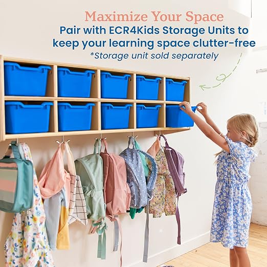 ECR4Kids Scoop Front Storage Bins, Multipurpose Organization, Blue, 10-Piece | Durable plastic, GREENGUARD Gold Certified, 1.2 gallon capacity, lightweight & nestable, built-in handle, classroom/home use