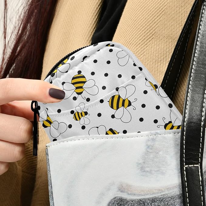 Bees on Polka Dots Pill Box 7 Day Pill Case Travel Pill Organizer Bag with Zipper Portable Weekly Case Compact Size for Vitamin Supplement Holder