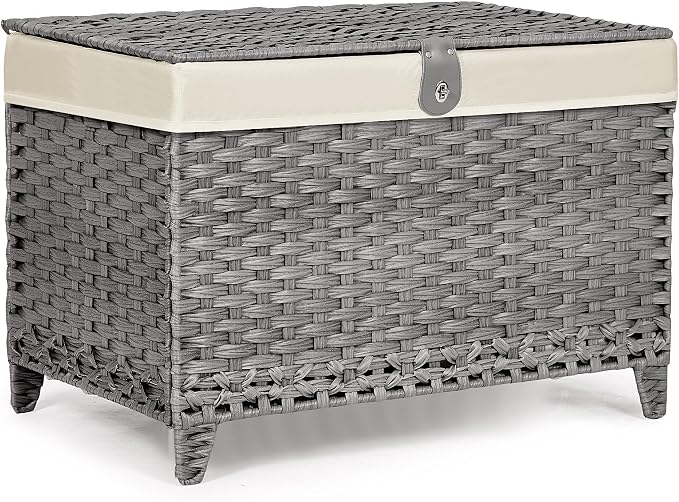 Wicker Storage Basket with Lid, 160L Shelf Basket with Removable Liner Bag | Rattan-Inspired Woven Design, Elevated Feet, Storage Trunk for Wardrobe, Bedroom & Home Organization