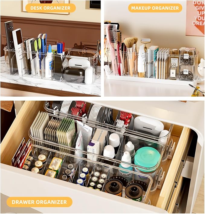 Desktop Charger Cord Storage Organizer Box Cable Organizer Box With Lid | 2 Pack Stackable Clear Storage Boxes, Easy Management Without Cable Ties, Visible for Drawer Organizing, Cosmetics & Cables