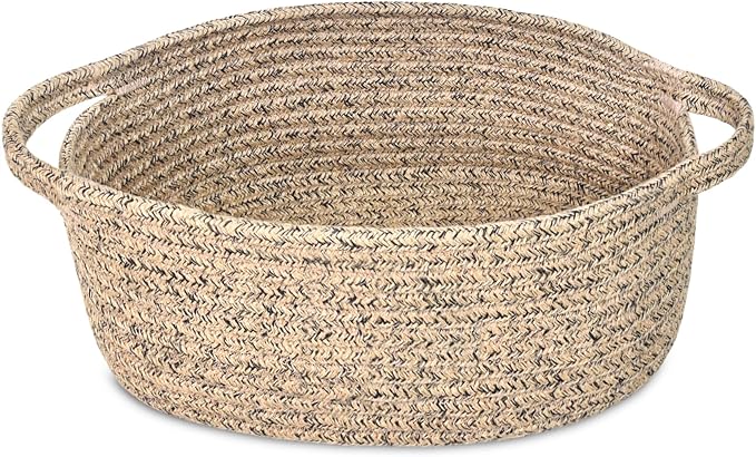 ABenkle Small Basket with Handles, Boho Decorative Rope Woven Dog Cat Toy Storage Bin Shelf Storage Organizer, Easter Christmas Gift Basket, 12"x8"x5"
