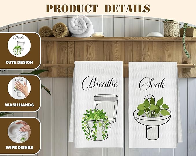 Bath Towels Set of 2, Green Eucalyptus Dish Towel for Bathroom Spa Kitchen, Toilet Sink Leaves Decorative Hand Towels, Fast Drying Tea Towel, Housewarming Xmas Gifts for Women Mom -B30