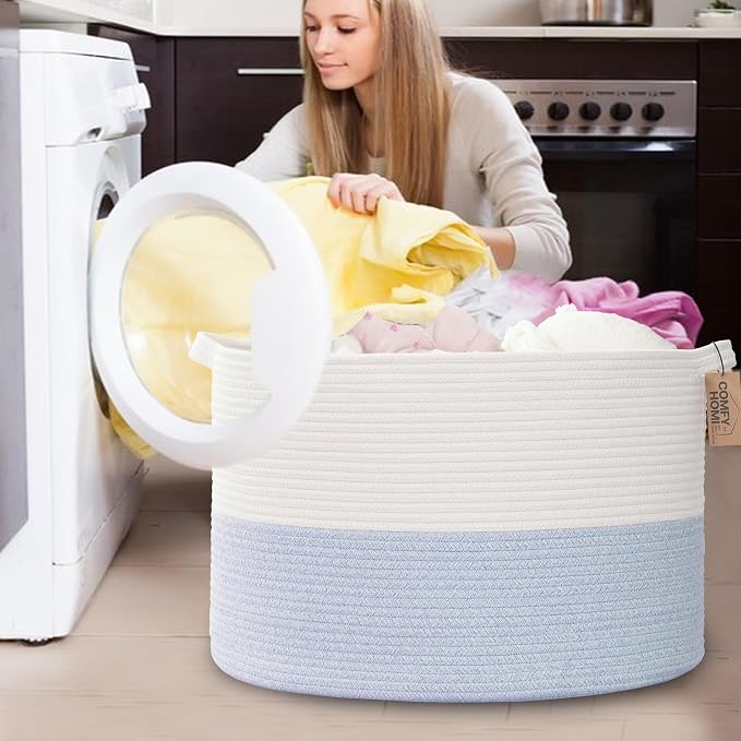 COMFY-HOMI XXXL Large Laundry Basket, Cotton Rope Nursery Woven Basket for Storage, Blanket Baskets Living Room Laundry Hamper, Dog Toy Storage Organizer, Home Decor