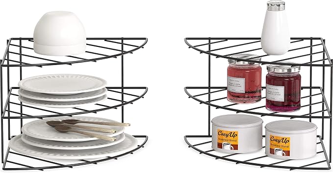 Deco Brothers 3-Tier Counter & Cabinet Corner Shelf Organizer, 2 Pack Black