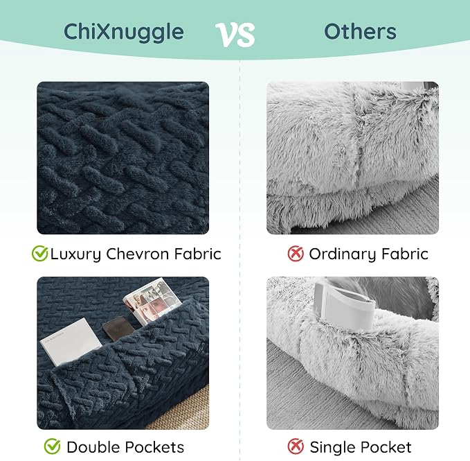 ChiXnuggle Orthopedic Human Dog Bed,with Faux Fur Washable Cover,Blanket | navy,72*40*10,giant dog bed for adult or extra large dogs,egg crate foam,non-slip bottom
