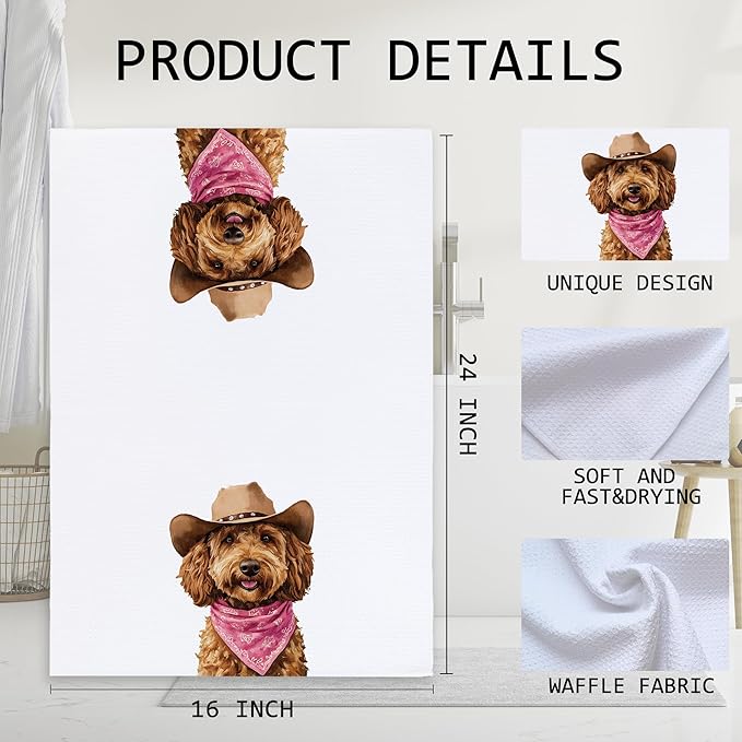 Cabana Bro Poodle Gifts Kitchen Towels, Poodle Gifts for Women Decorative Hand Towels for Bathroom, Funny Western Cowboy Poodles Dish Tea Towels for Kitchen, 16x24 Inch