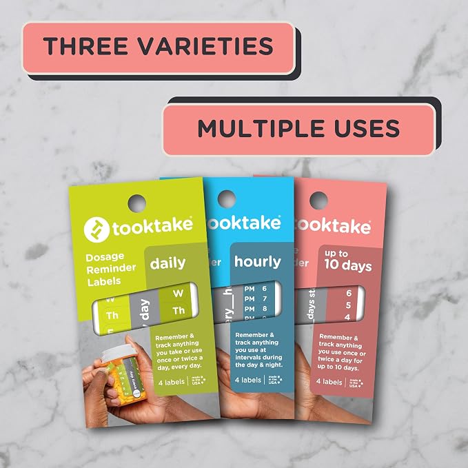 TOOKTAKE 10-Day Tracking Stickers for Vitamins & Medication in All Forms,Vitamin Organizer,Easy Pill Tracker,Daily Pill Organizer,Medicine Organizer,Weekly Pill Box,7 Day Week, AM/PM, Day & Night