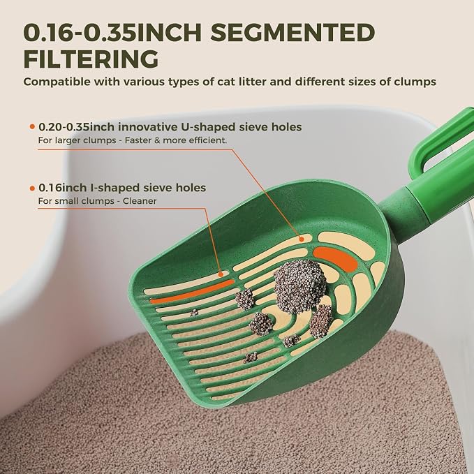 MUTTROS Cactus Cat Litter Scoop with Holder, Green | 3 Rolls; Wheat straw plastic; ABS handle