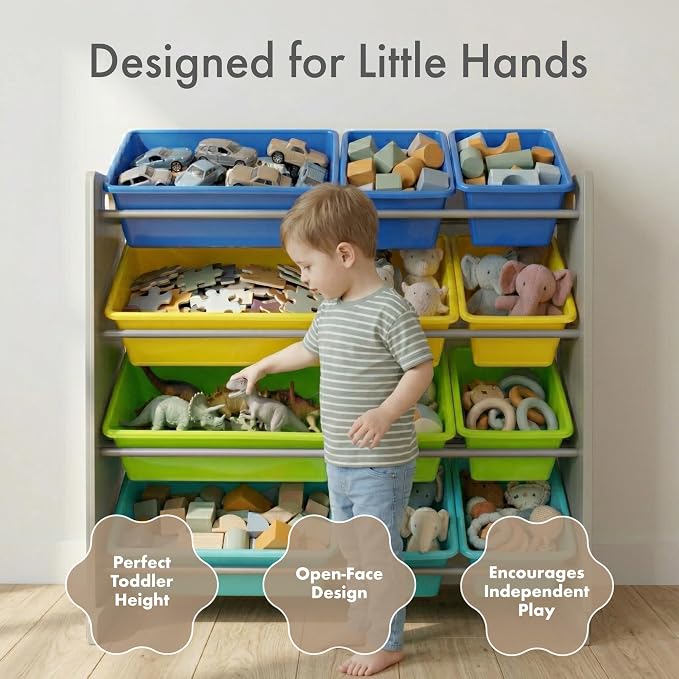 Humble Crew Kids Toy Organizer with 12 Bins, 4 Tier Storage for Playroom