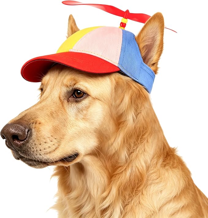 Pet Propeller Hat - Colorful Rainbow Helicopter Hat, Adjustable Cute Baseball Cap with Removable Propeller for Small Medium Dogs & Cats (Sizes S/L)