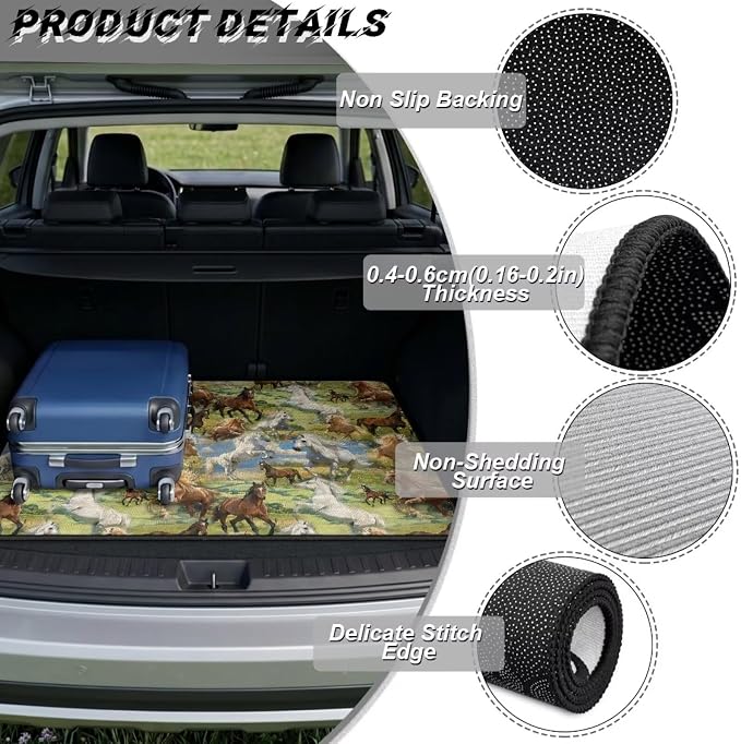Southwestern Tribal Horse Car Trunk Mat All-Weather Polyester Material Cargo Mat Rear Trunk Liner 29" x 39", Non Slip, Dustproof, Easy Clean Install