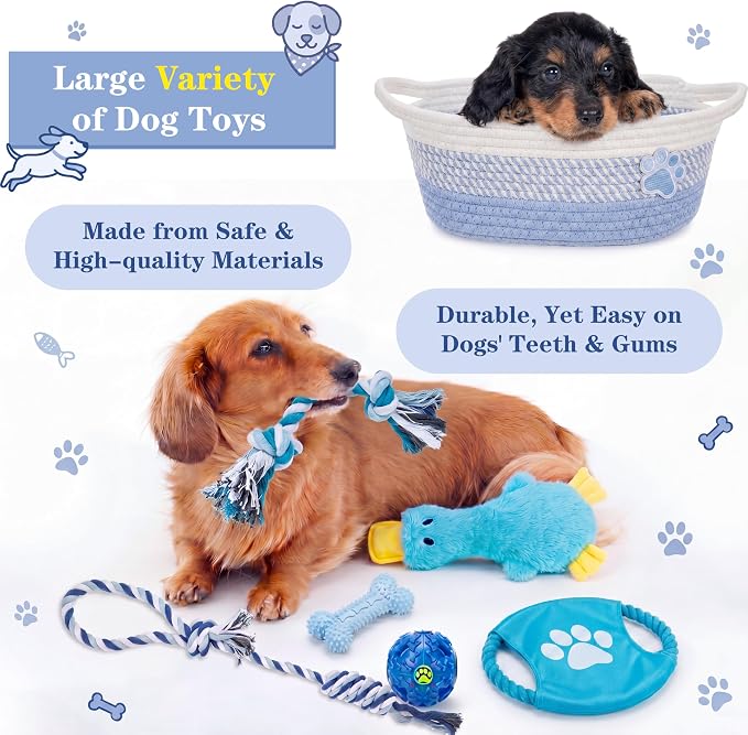 Zopeal Dog Toy Gift Basket Set for Puppy Birthday, Blue