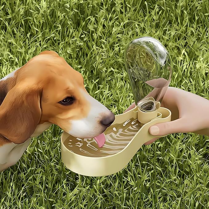 Portable Travel Dog Bowl Dog Water Bottle Walking Accessories for Small Dogs and Cats - Pet Water Bottle and Bowl Set. Dishwasher Compatible (Off White)