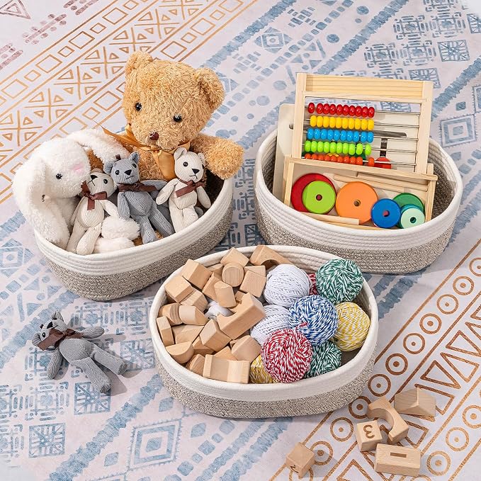 CubesLand Baskets for Shelves Storage,Cube Shelf Closet Storage Bins Set 3 | Long-lasting &Skin-friendly Toy Basket Bin,Stylish Room Decor Basket,Woven Off White/Light Brown