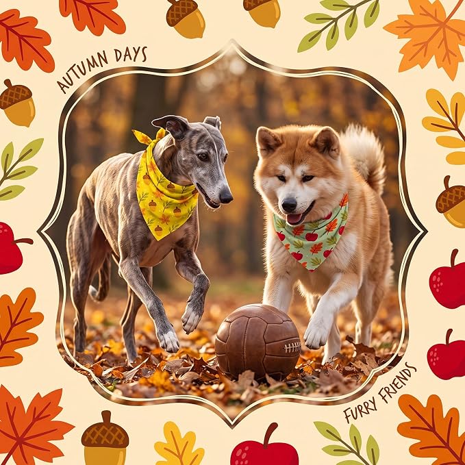 50 Pcs Fall Dog Bandanas Bulk Autumn Pumpkin Maple Leaves Pattern | Triangle Kerchief Bibs Scarf Set for Pets Harvest Party Costume Photo Props Accessories, 25 Styles, 31.5 x 21.7 x 21.7 Inch