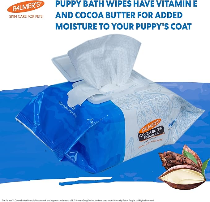 Palmer’s for Pets Cocoa Butter Formula Puppy Wipes for Dogs - Paraben and Phthalate Free Grooming Towelettes with Vitamin E for Between Bath Cleaning and Freshening, 100 Count