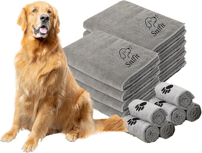 Dog Towel Keeps Your Pet Cozy After Every Use - Microfiber Towels for Drying Dogs & Cats – Quick & Efficient Grooming Gray Towel for Outdoor Play - Gently Dries Your Pet’s Fur 15.7X27.6in l Medium 5PK