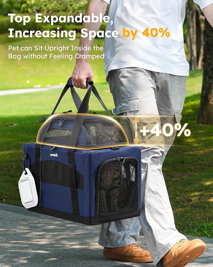 Pecute Cat Carrier, Top Expandable Dog Crate for Travel, Blue