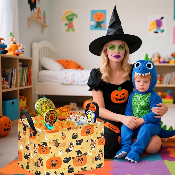 Halloween Pumpkin Ghost Storage Basket, Black Cat Spider Gift Toy Organizer