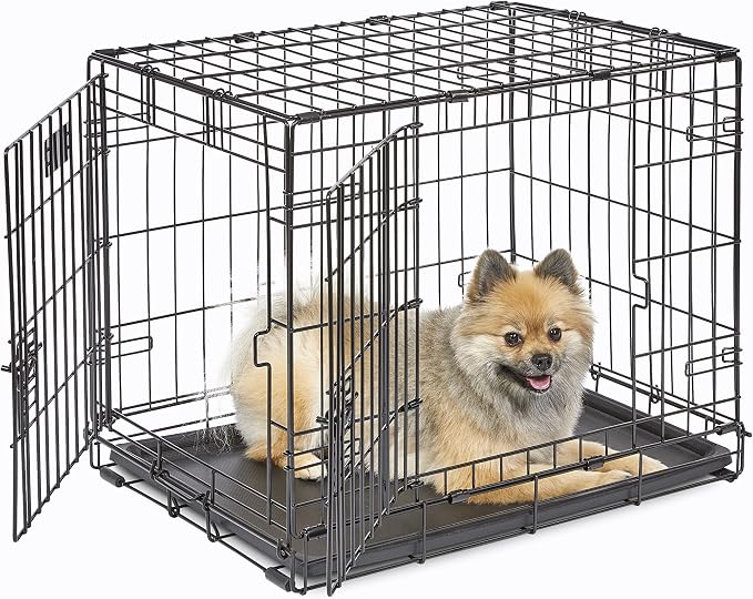 MidWest Homes for Pets Double Door iCrate Starter Kit, 24-inch Dog Crate Bundle for Small Breeds, Includes Cage, Pet Bed, 2 Bowls and Privacy Cover