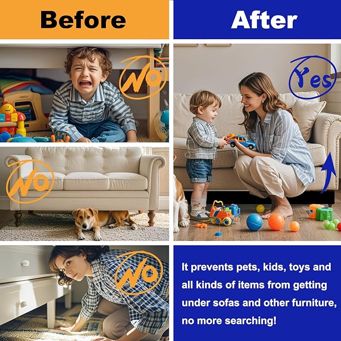 Under Couch Bed Blocker for Kids and Pets Toys, 123" L x 5" H, Easy Install | Under Sofa Barrier for Dogs, Cats and robot vacuums, Gap Filler for Furniture