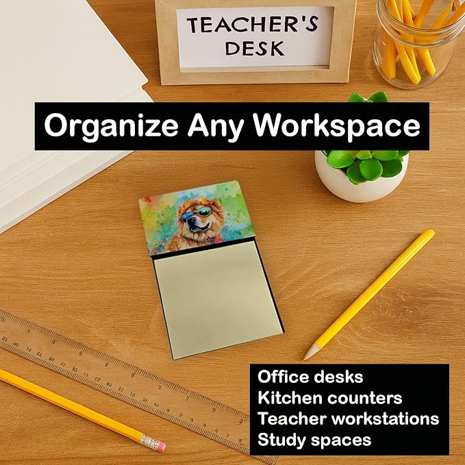Caroline's Treasures Chow Chow Hippie Dawg Sticky Note Holder Refillable Dispenser Self-Sticky Note Pads, Memo Pads Blank Desk Accessories