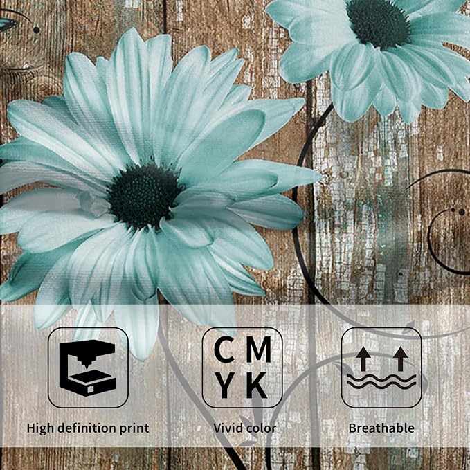 Giwawa Rustic Barn Sunflower Wooden Hand Towel 15x30 Set of 2, Fall Teal Daisy Flower Plank Fingertip Towel Retro Board Face Towel Country Barnwood Washcloth for Bathroom Farmhouse Log Cabin