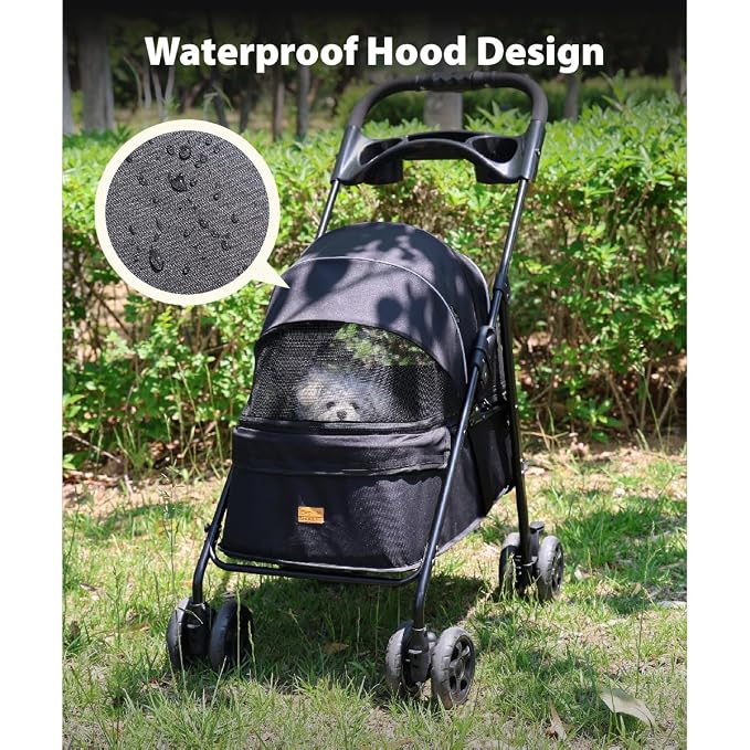 One-Click Foldable Pet Stroller, Lightweight Fixed Carrier Cart for Small Medium Dogs Cats, Portable Travel Small Dog Stroller Up to 40 lbs,Large Cat Stroller, Black ﻿