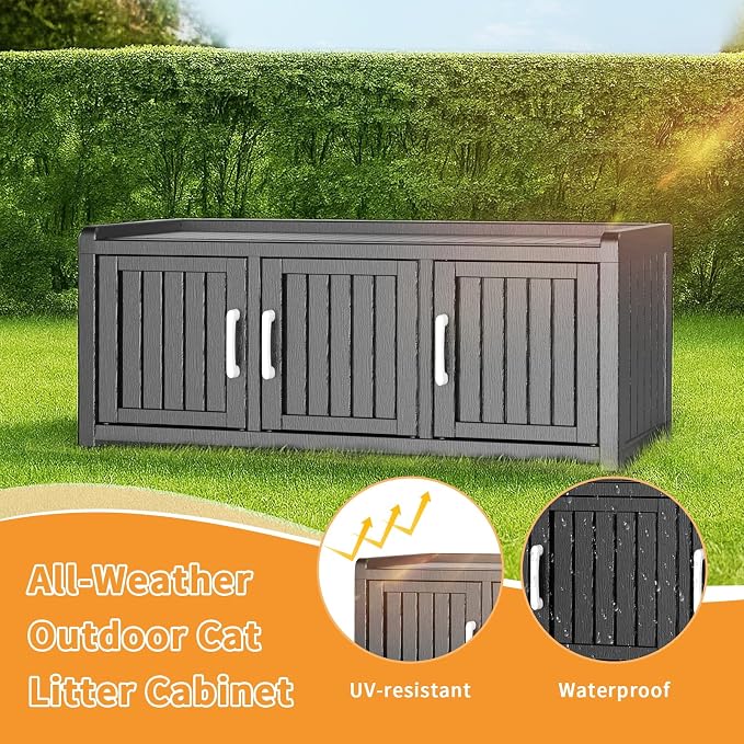 ROJIK Shoe Cabinet Waterproof UV-Resistant,Storage Bench Indoor Outdoor with Adjustable Shelves,for Entryway Bedroom,Hallway,Living Room(3 Door, Light Black)