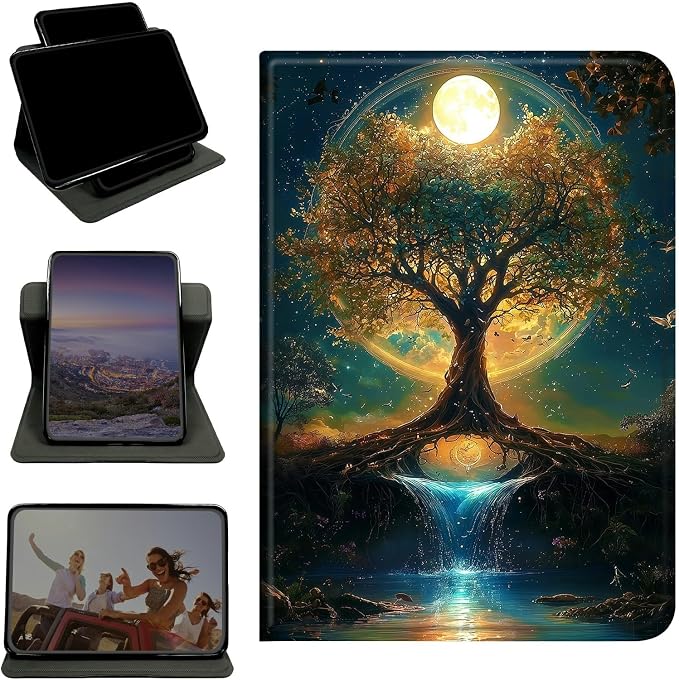 Case for Samsung Tab A11+ Plus 2026/Galaxy A9 Plus 11" 2024, 360 Degree Rotating Stand with Multi-Angle Vertical & Horizontal Viewing Shockproof Shell for Women Men, Moon Orange Tree