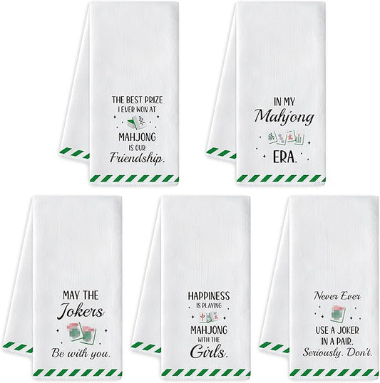 R HORSE Mahjong Kitchen Dish Towel - 5Pcs Mahjong Cleaning Dishcloth Funny Absorbent Bar Quick Dry Hand Towel Tea Towels Xmas Holiday Birthday Gift for Women Men Game Lovers Housewarming Decoration