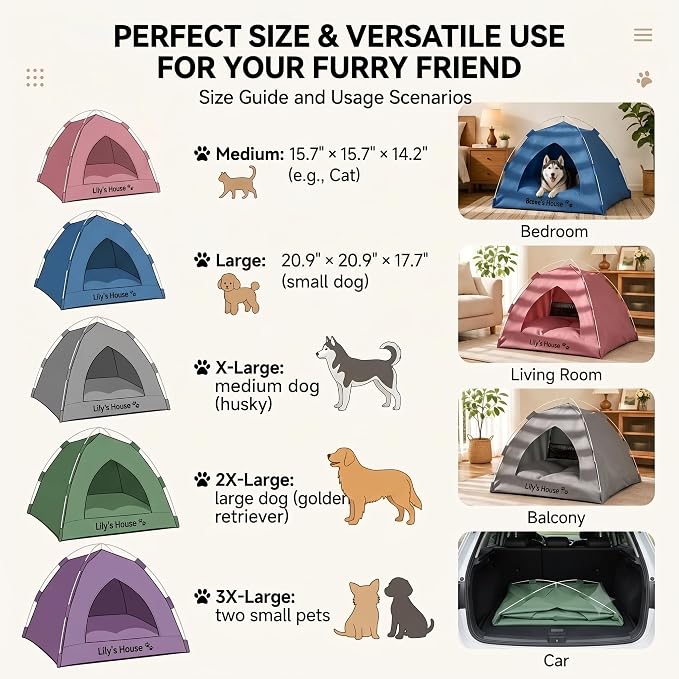 Personalized Dog Cat Pet Tent for Indoor with Name & Paw Print Multicolor | Portable Foldable Pet Cave Bed, Breathable Mesh Window, Removable Washable Cushion, Ideal for Kittens, Puppies,Small Breeds