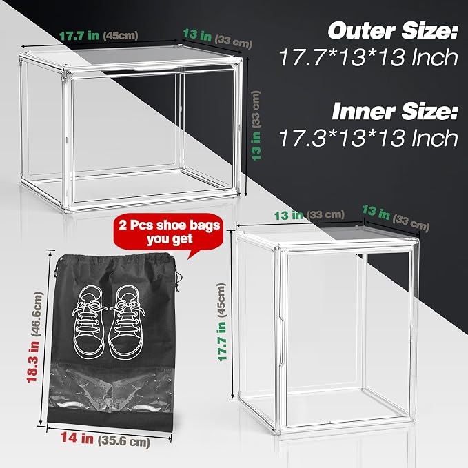 5 Pack XXX-Large Tall BootOrganizer, 17.3x13x13'' Acrylic Display Case | Wide Magnetic Door,Crystal Clear,Stackable Extra Large Dustproof Showcase for Cowboy Boots,Helmet,Hangbags,Tote,Collectibles