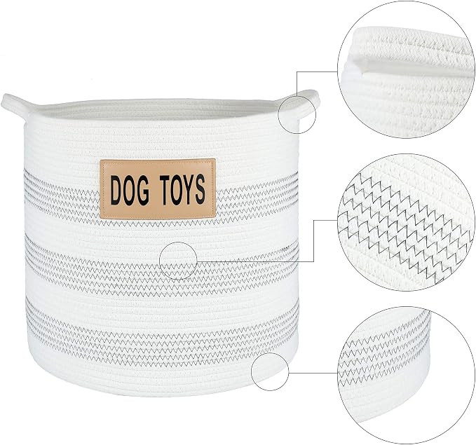 Midlee Dog Toy Rope Cotton Basket (Large)- Storage Bin Pet Items Organizer