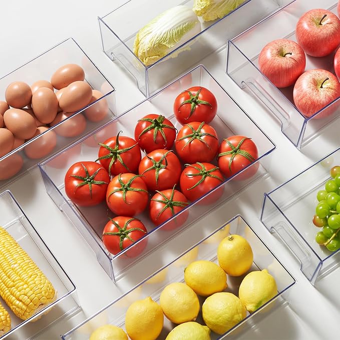 Clear Stackable Refrigerator Organizers and Storage Drawers - Pull-Out Fridge Bins with handles for Kitchen，Pantry，Cabinet，Bathroom, Undersink，Closet (2 Pack)